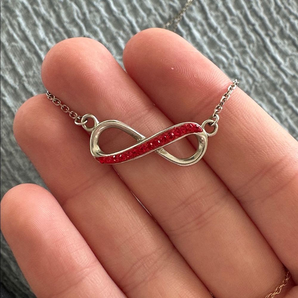 Chic Silver Necklace with Red Infinity Pendant